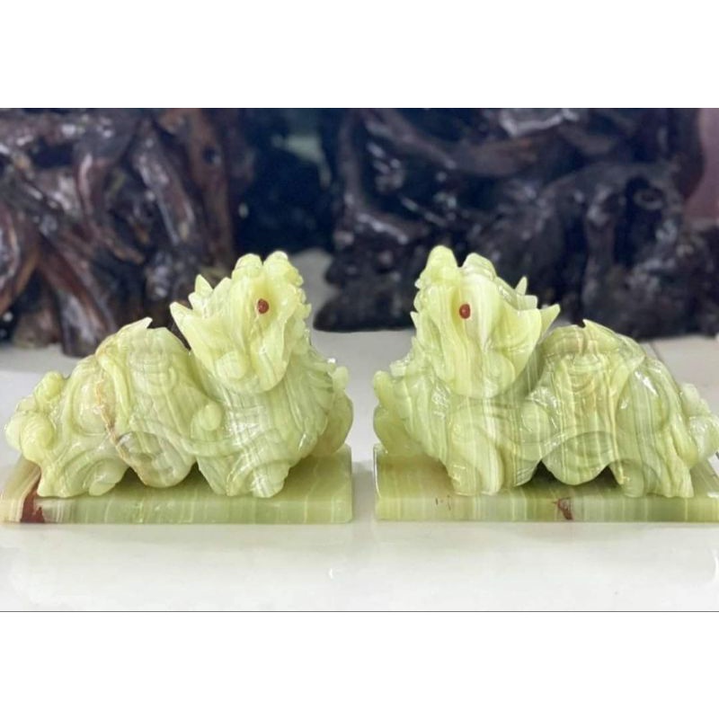 Cặp Tỳ Hưu Phong thủy Đá Ngọc Pakistan 10cm & 12cm & 15cm. Hợp mệnh Mộc, Hỏa