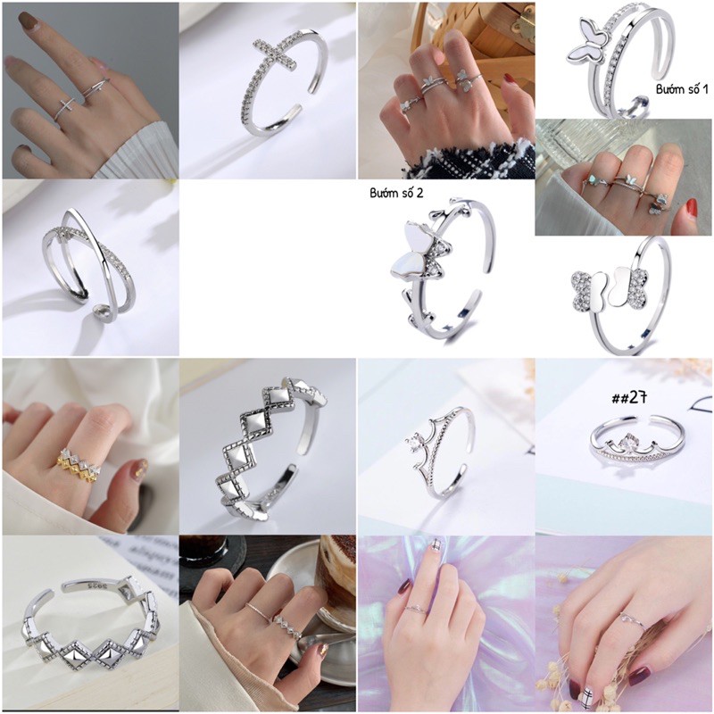 Nhẫn mạ bạc thiết kế hở mặt hình hoa pho Hàn Quốc có thể điều chỉnh cho nữ ( kéo sang xem thêm )