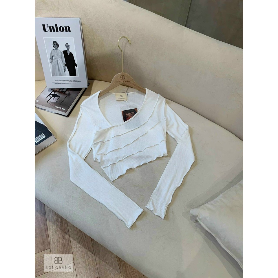 Áo Croptop Tay Dài 3 Viền Chỉ Nổi A5227