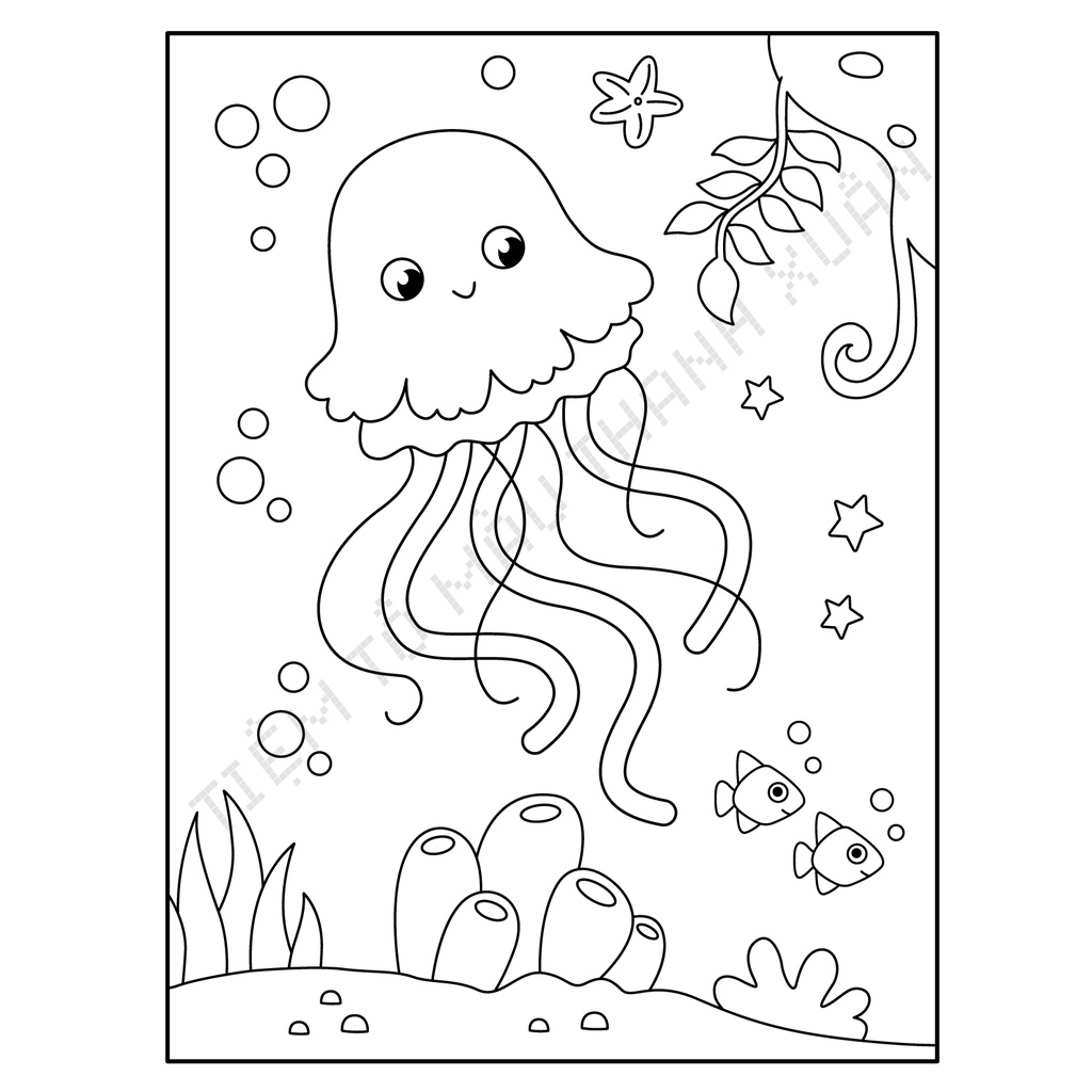 Set 20 Tờ Tranh Tô Màu Hình Sứa Jellyfish Cute Tô Màu Sáp, Màu Chì - Tiệm Tô Màu Thanh Xuân