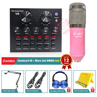 Combo Micro Thu Âm BM 900 Ami New + Sound Card V8 – Thu âm hát live stream, karaoke giá rẻ