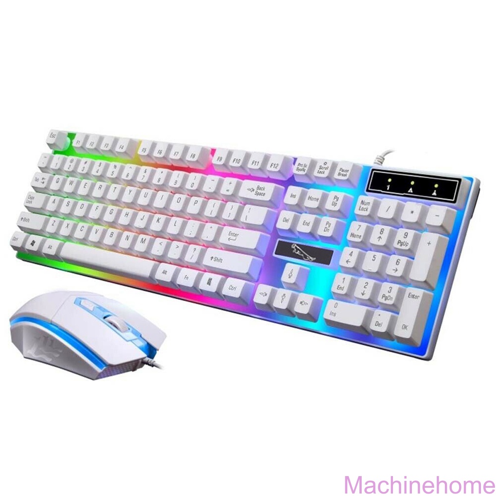 MC-G21 USB Wired Keyboard Mouse Set LED Rainbow Color Backlight Gaming Computer Mouse Keyboard