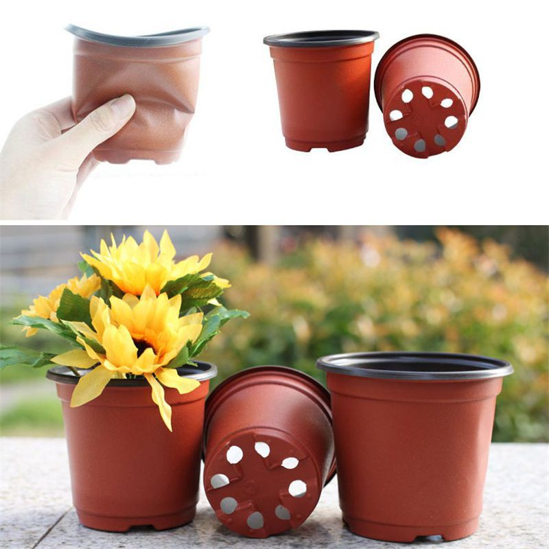 50/100pcs Chậu Nhựa Mỏng Dẽo Nâu Đỏ, Vành Cứng Trồng Cây, Ươm Cây, Gieo Mầm 9*6*8cm