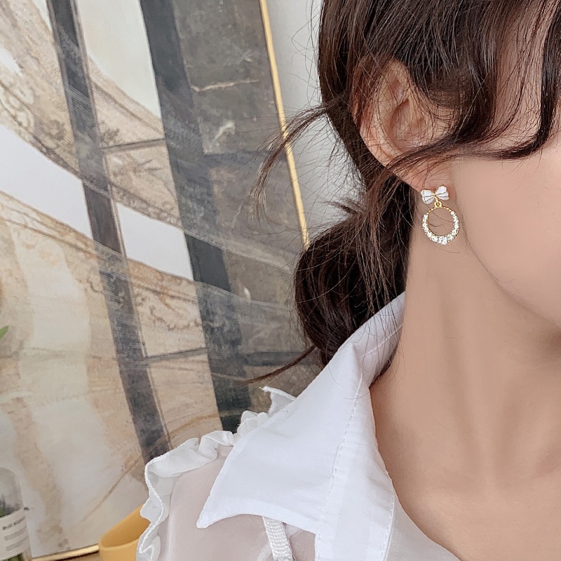 Hoa tai hình nơ đính đá lấp lánh phong cách cổ điển cho nữ