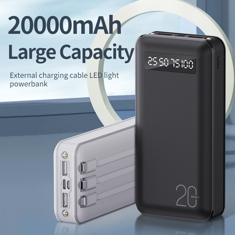 Sạc dự phòng 10000mAh 20000mAh BASIKE 2.1A Sạc Nhanh Với cáp sạc Lightning Type C