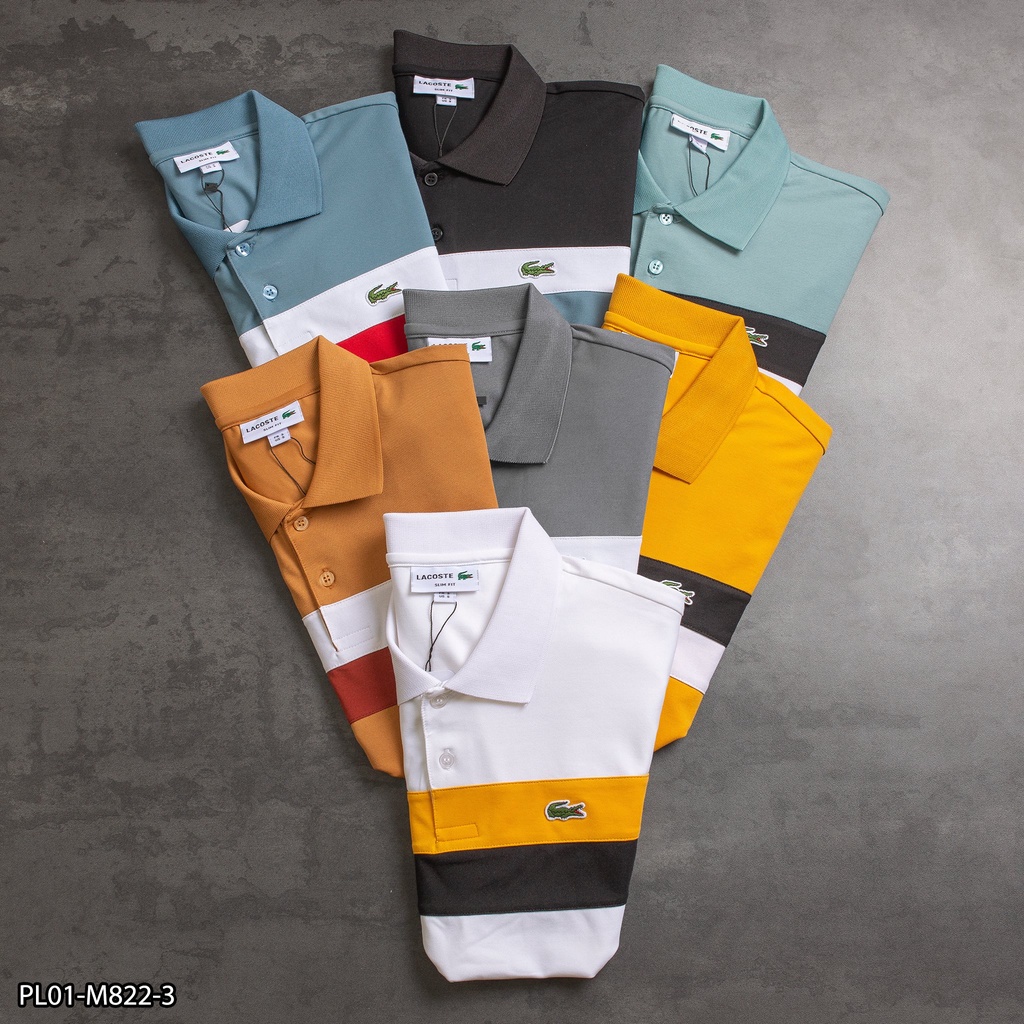 Áo Polo nam cá sấu cotton 100% PL01 phối 2 kẻ trước - Áo nam VNXK logo thêu nổi