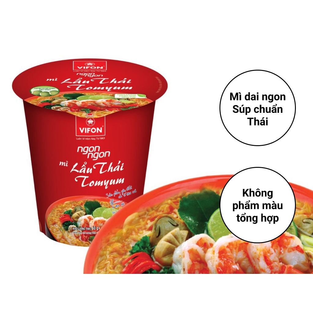 Thùng 24 ly Mì lẩu Thái Tomyum Vifon Ngon Ngon ly 60g
