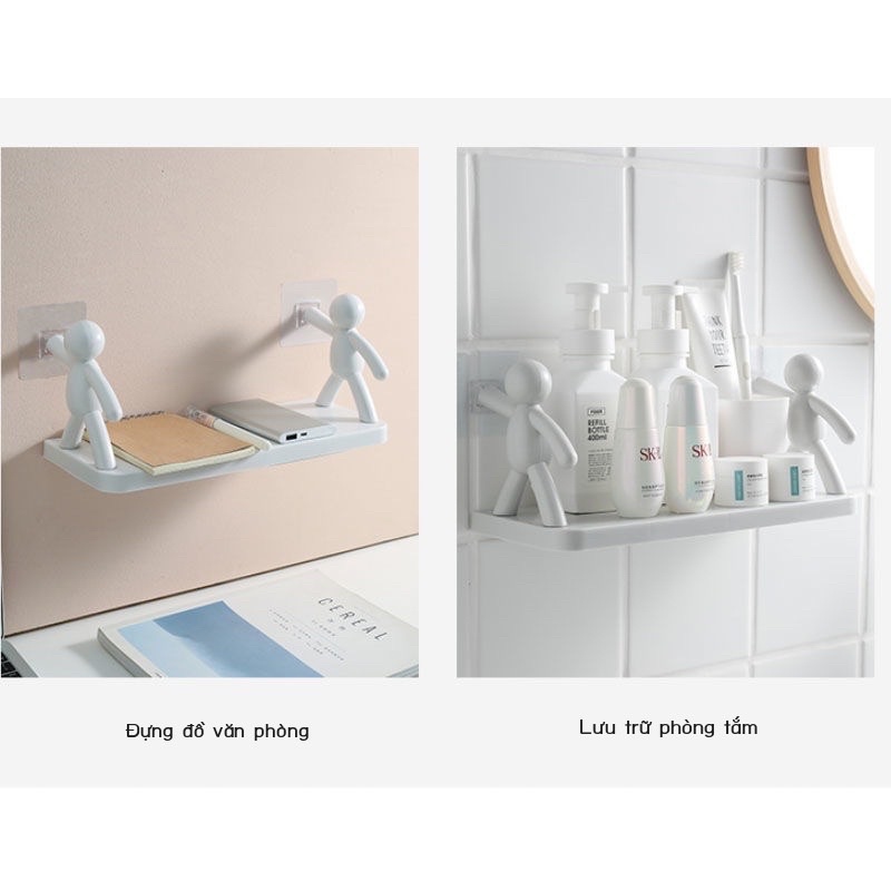 Kệ phòng tắm hình nhân để đồ dán tường để đồ nhà bếp chất liệu nhựa PP chắc chắn tiện lợi không cần khoan đục rất tiện