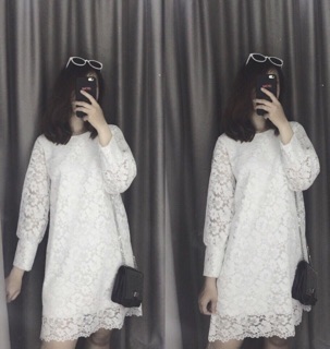 Đầm ren suông tay bo