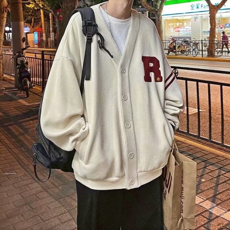 Áo Khoác Cardigan Tay Dài Dáng Rộng In Chữ Phong Cách Hàn Quốc Thời Trang Mùa Thu Cho Nam