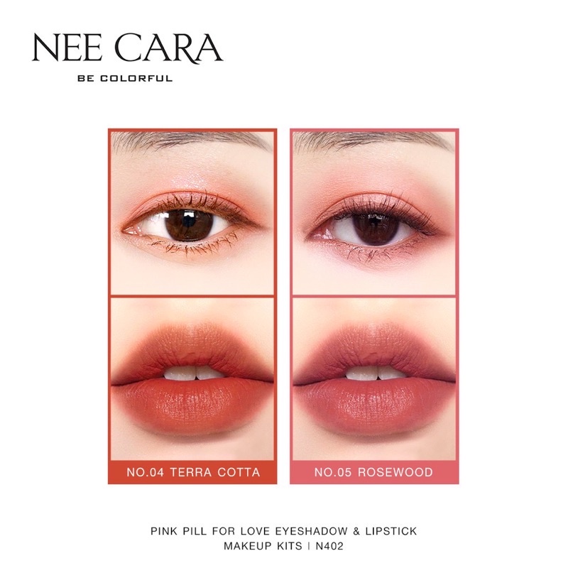 Set Son Môi, Phấn Mắt kết hợp Má Hồng 2in1 Nee Cara Pink Pill For Love N402