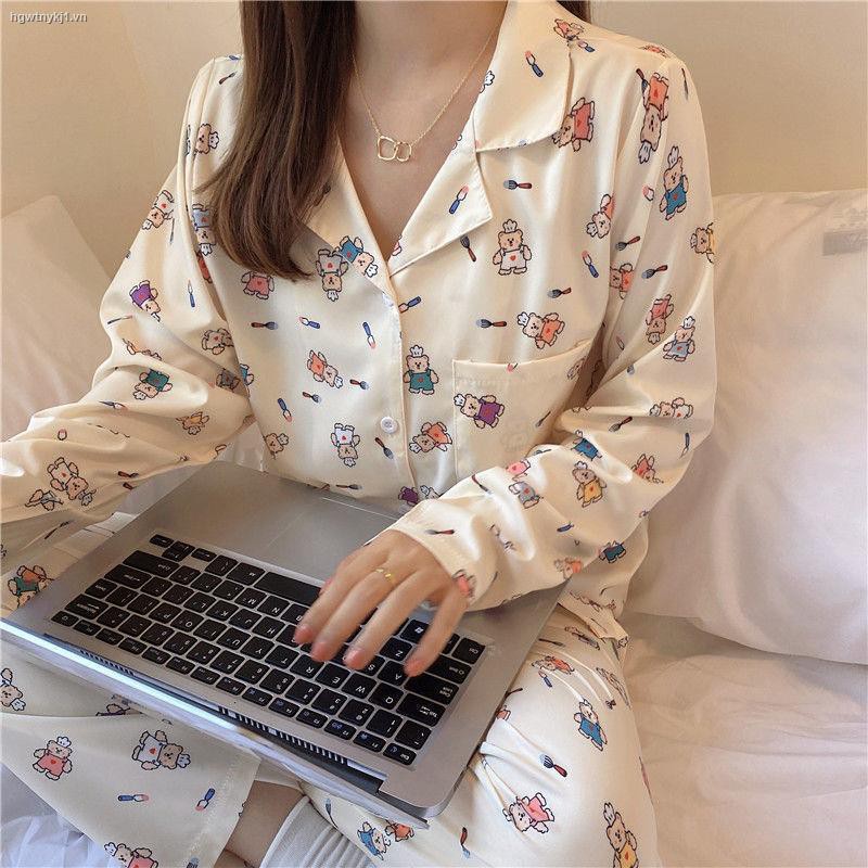 Set Pajamas Áo Dài Tay Cổ Bẻ + Quần Dài Cho Nữ