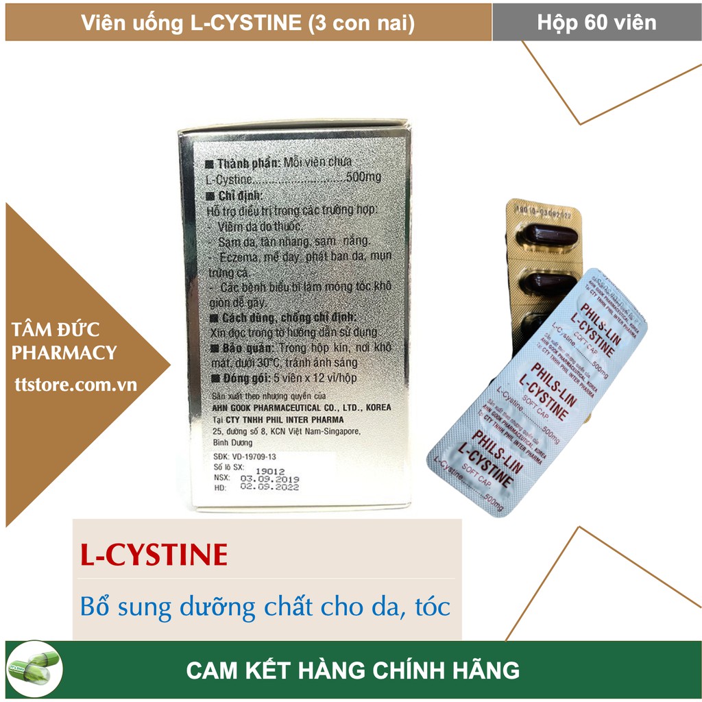 L-CYSTINE 500mg PHILS LIN - Bổ sung dưỡng chất cho da, tóc, móng [l-cystin] hộp 60 viên