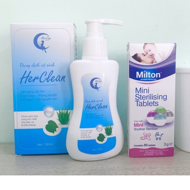 Gel rửa và 1 hộp viên tiệt trùng cốc nguyệt san