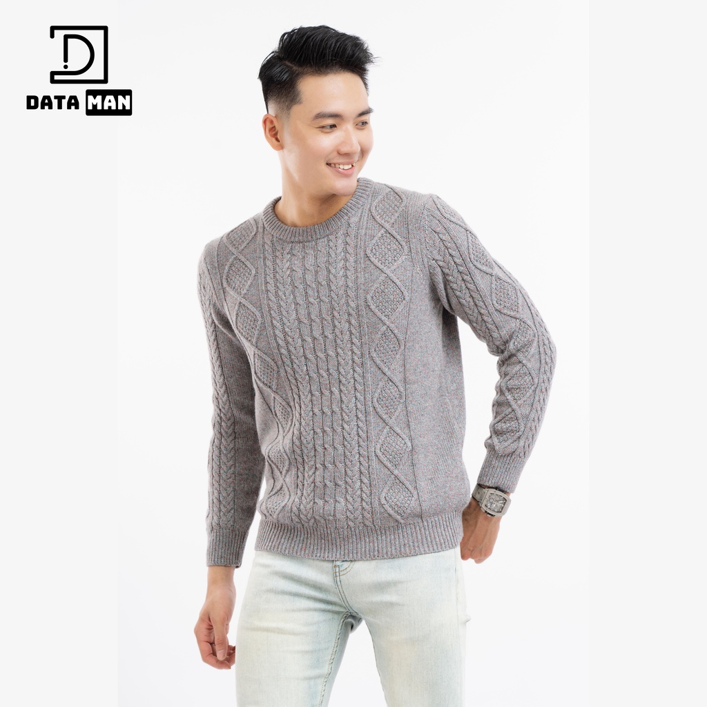 Áo len nam DATAMAN, cổ tròn, hoạ tiết vặn thừng cable-knit, chất liệu len lông cừu cao cấp, dày dặn, mềm mại - DT20