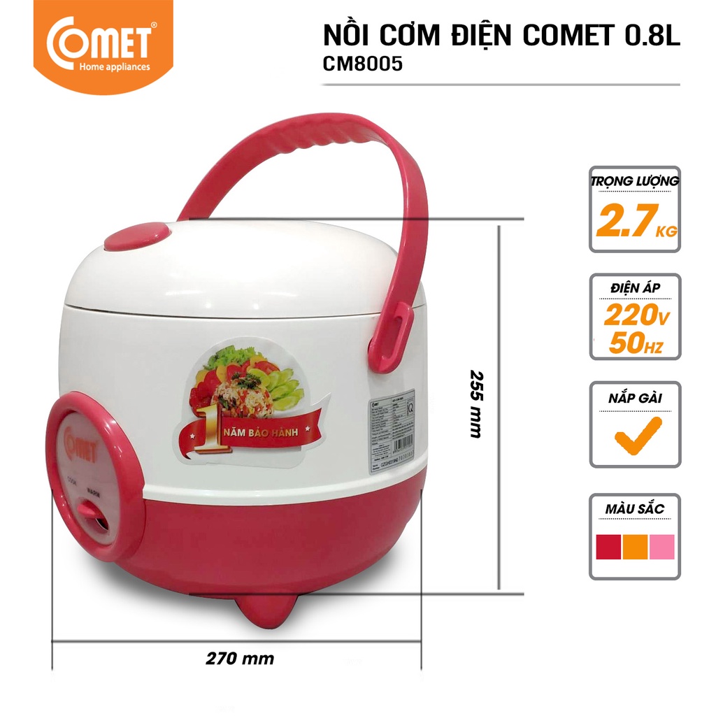 [Mã ELHADEV giảm 4% đơn 300K] Nồi cơm điện nắp gài COMET CM8005 0.8L