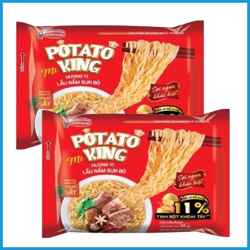 Mì POTATO KING Hương vị Gà Hầm, Lẩu Nấm Sụn Bò 85g x 24 gói thùng MMPTTK01