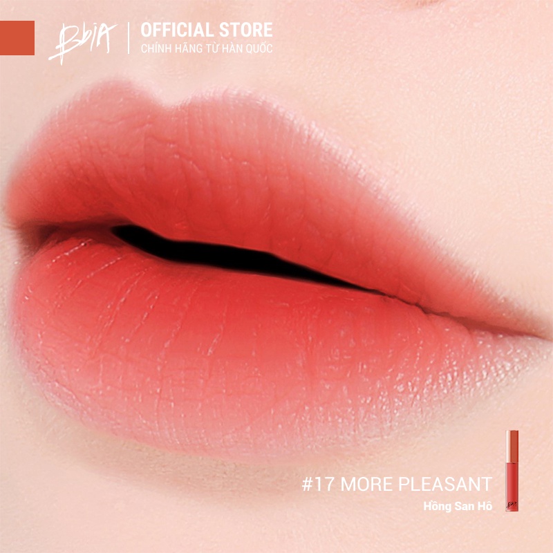 Son Kem Lì Bbia Last Velvet Lip Tint Version 4 - 17 More Pleasant (Màu Hồng San Hô) 5g - Bbia Official Store