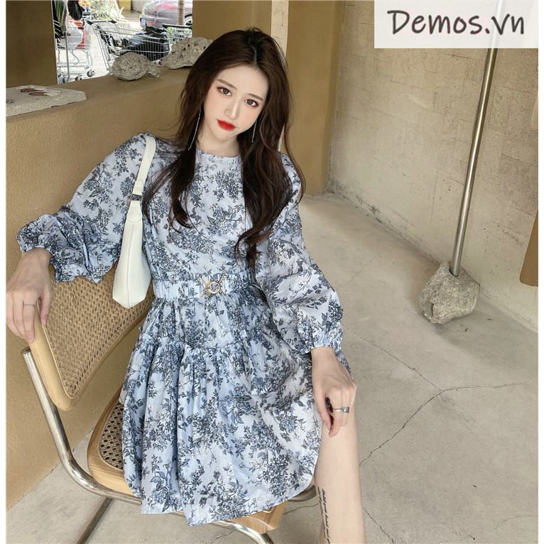 Đầm Tay Dài Cổ Tròn Họa Tiết Hoa Phong Cách Retro Cho Nữ | BigBuy360 - bigbuy360.vn