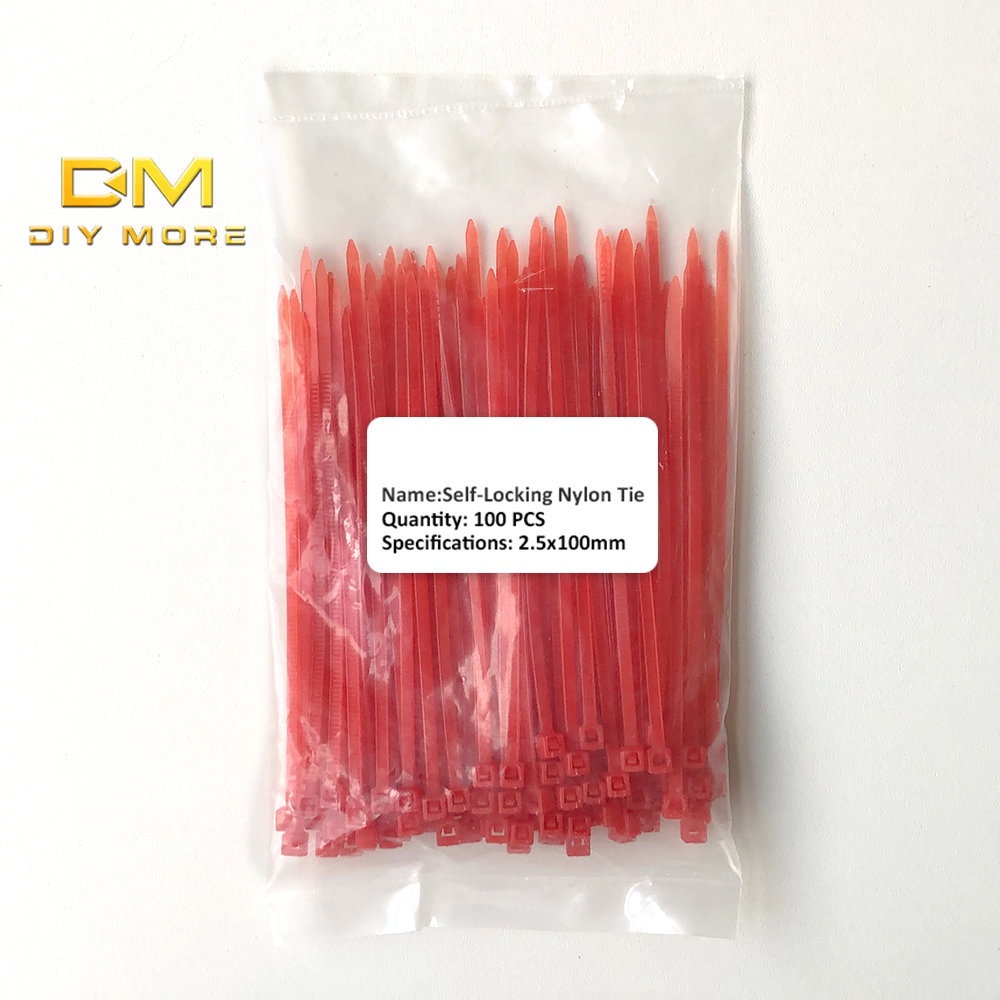 Set 100 dây rút nhựa nylon DIYMORE tự khóa nhiều màu sắc 2.5x100mm