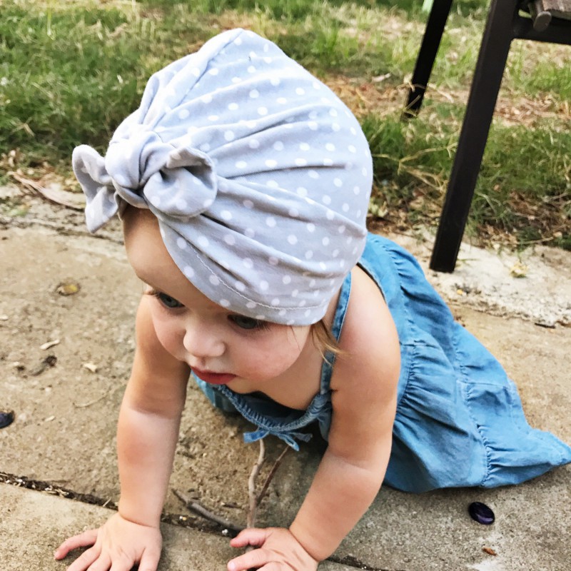 Mũ cotton tai thỏ họa tiết chấm bi dễ thương cho bé gái