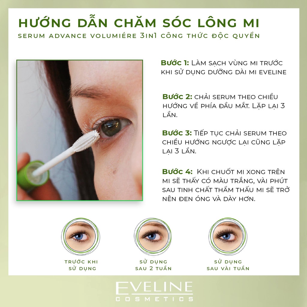 Serum dưỡng dài mi cao cấp 3 trong 1 Advance Volumiere EVELINE giảm rụng, bảo vệ lông mi mọc dài tự nhiên hơn