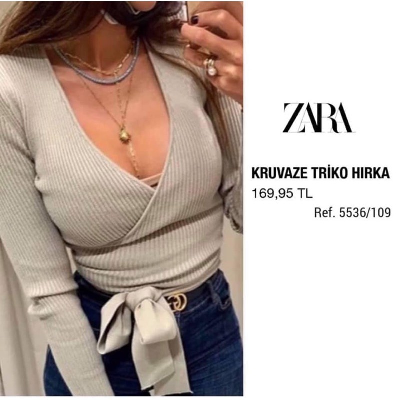 ZARA Đức - Áo len auth new tag cao cấp chính hãng có sẵn kiểu đắp chéo xanh ngọc đậm và hồng thắt nơ