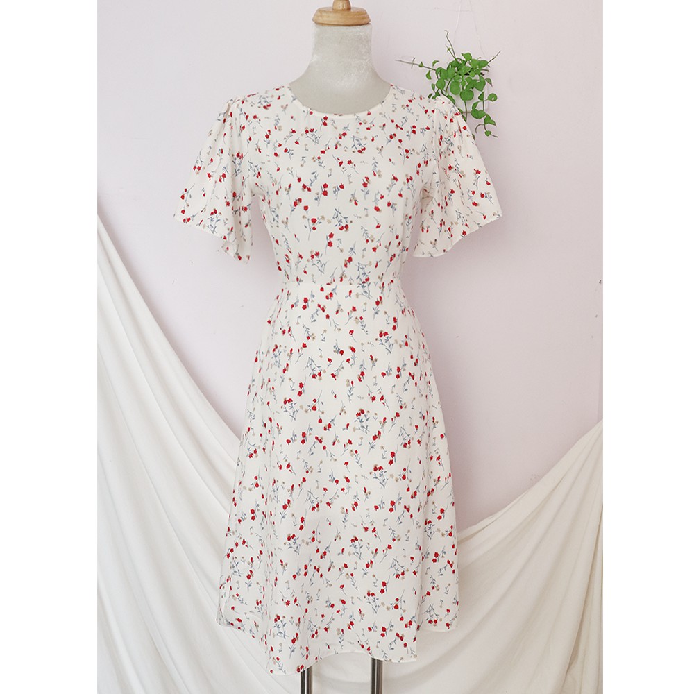 Đầm váy dài hoa nhí đơn giản, ngọt ngào RD037 Màu trắng kem