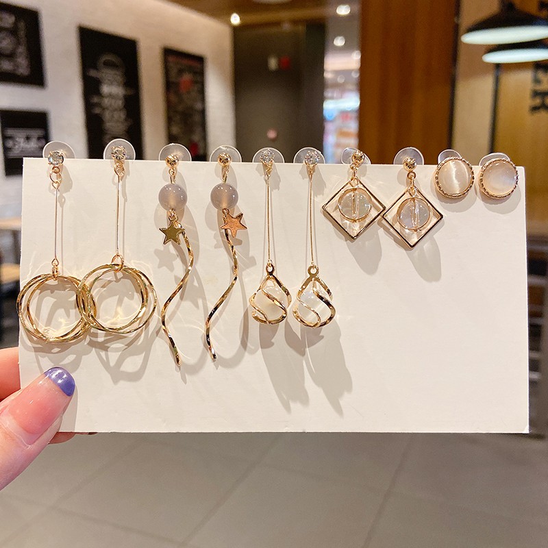 Set 5 Đôi Bông Tai Đính Đá Thời Trang Nữ