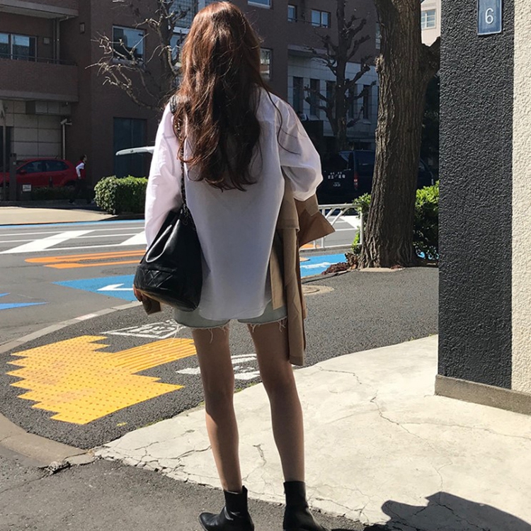 Áo Sơ Mi Nữ Tay Dài Dáng Rộng Màu Trơn Phong Cách Hàn Quốc