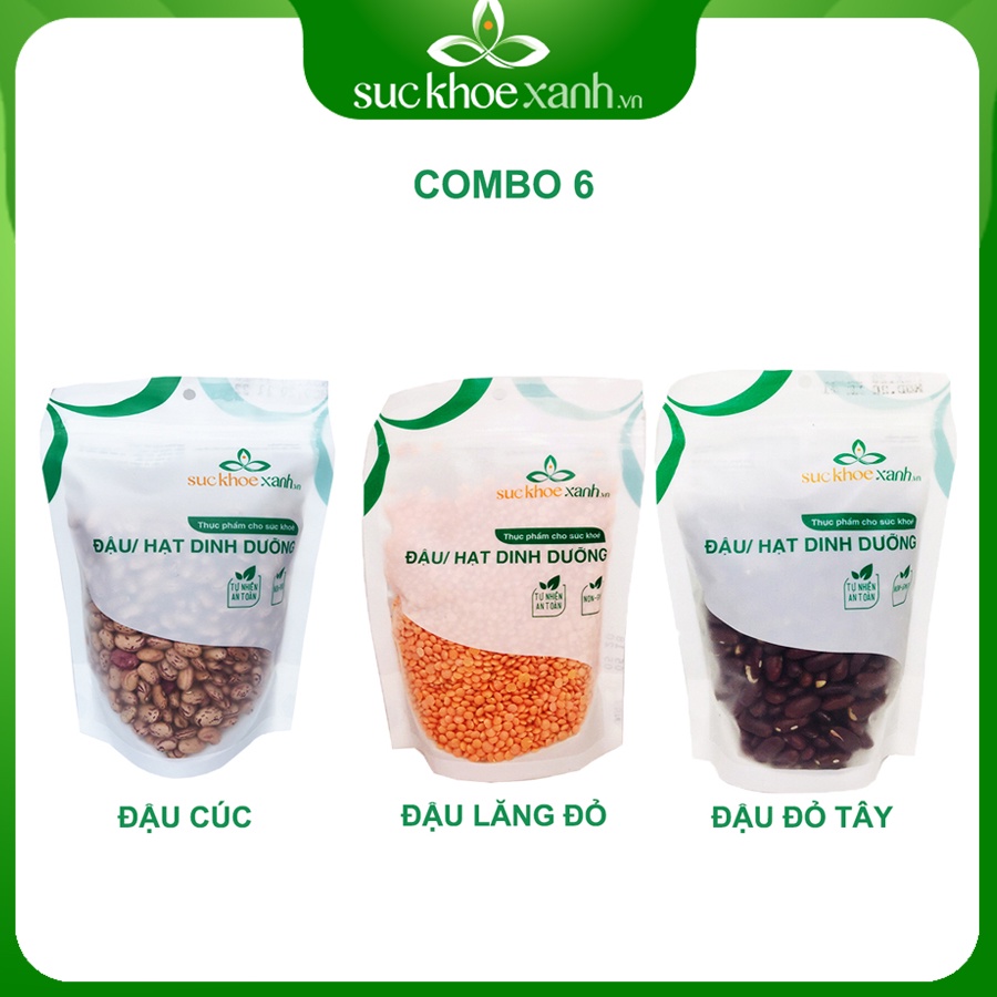 Combo 6 - Đậu lăng đỏ nguyên hạt &amp; Đậu cúc &amp; Đậu đỏ tây (mỗi túi 250g)