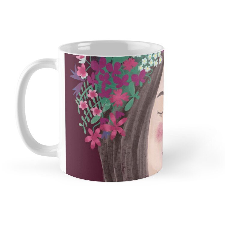 Cốc Sứ In Hình - Woman With Summer Flowers In Purple On White - MSCS-IH48751 [Đáng Yêu]