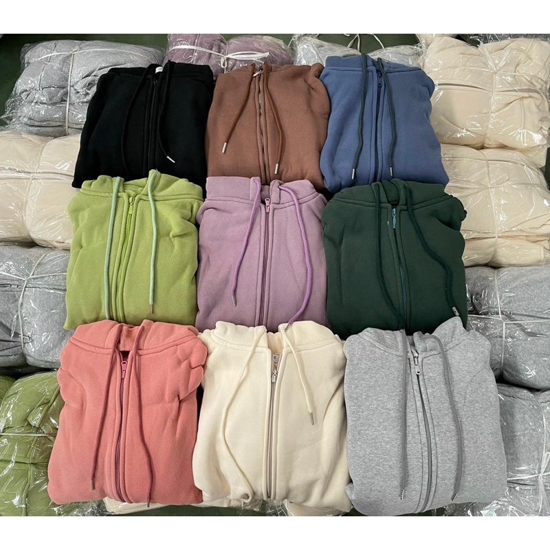 [Ảnh thật/Video]Áo khoác nỉ gân tâm dáng croptop loại 1 thiết kế hai lớp dày dặn Áo hoodie mũ to hàng Quảng châu