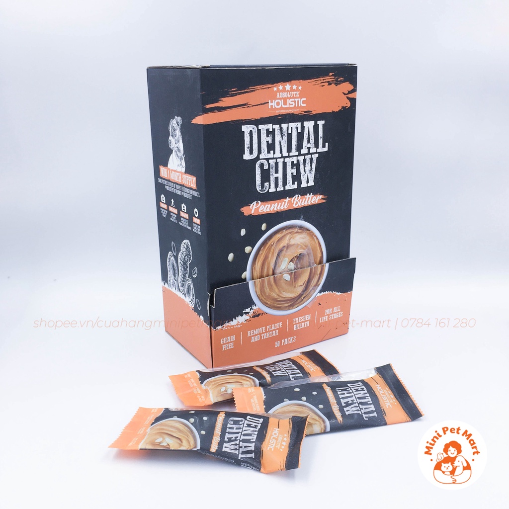 Xương gặm sạch răng, thơm miệng cho chó hình bàn chải ABSOLUTE HOLISTIC DENTAL CHEW  - Vị bơ đậu phộng
