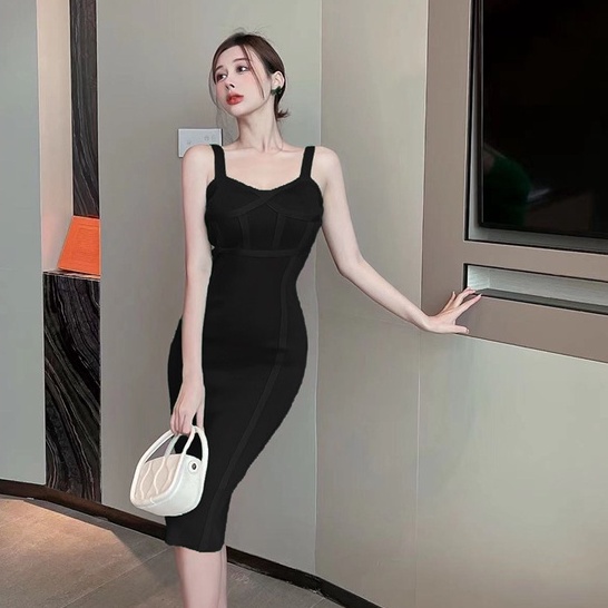 Đầm Dệt Kim Hai Dây Dáng Ôm Dài Vừa Vặn Màu Trơn Thời Trang Mùa Hè Hàn Quốc Chất Lượng Cao