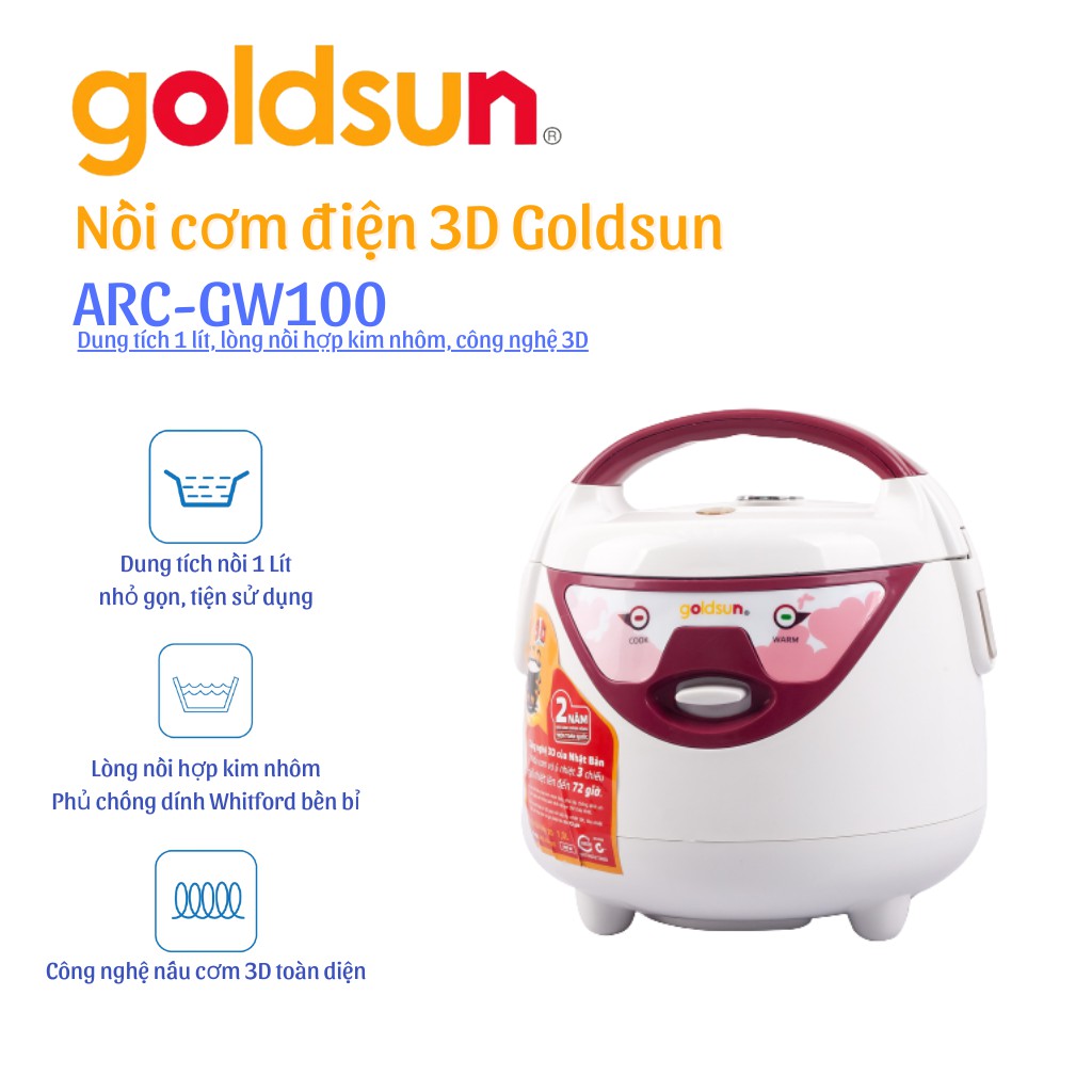 [Mã ELHADEV giảm 4% đơn 300K] Nồi Cơm Điện GoldSun 3D ARC-GW100