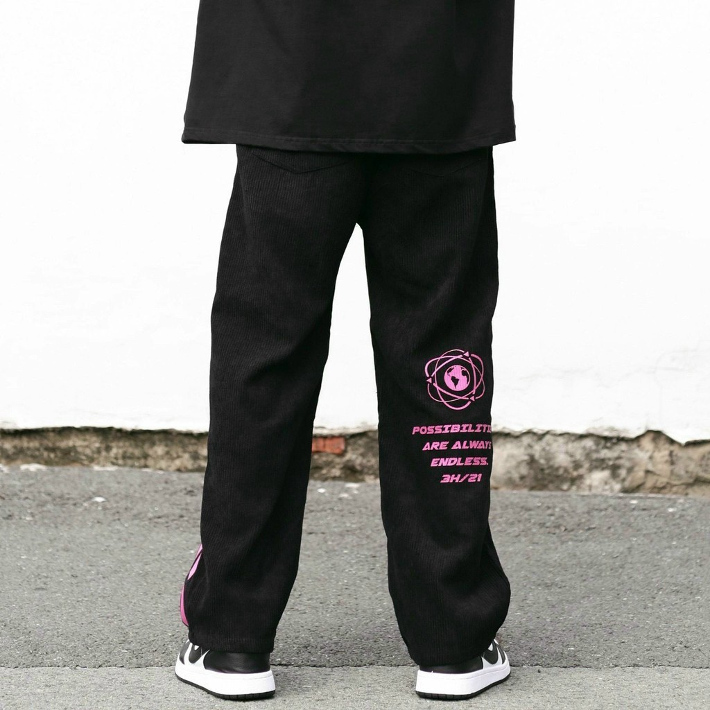 Quần Ống Rộng Nam Nữ không bo chân in chữ phong cách unisex vải nhung tăm êm mịn cực đẹp