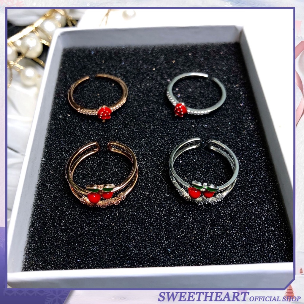 Nhẫn Hở Có Thể Điều Chỉnh Hình Quả Dâu Tây/Cherry Dễ Thương Đơn Giản Kiểu Nhật Hàn Thời Trang Cho Nữ