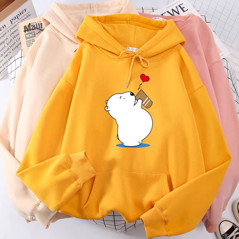 Áo Hoodie Gấu uống nước, Áo nỉ Unisex from rộng, Chất nỉ ấm mặc không xù, thiết kế phong cách - MODY