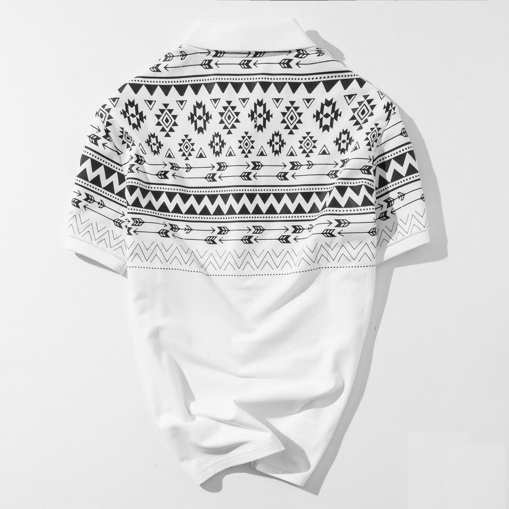 Áo thun POLO trắng in hoa văn Form slimfit ôm
