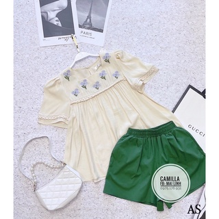 ⚡️BÁN SỈ⚡️Set áo xoè thêu hoa đậu biếc và quần short xanh