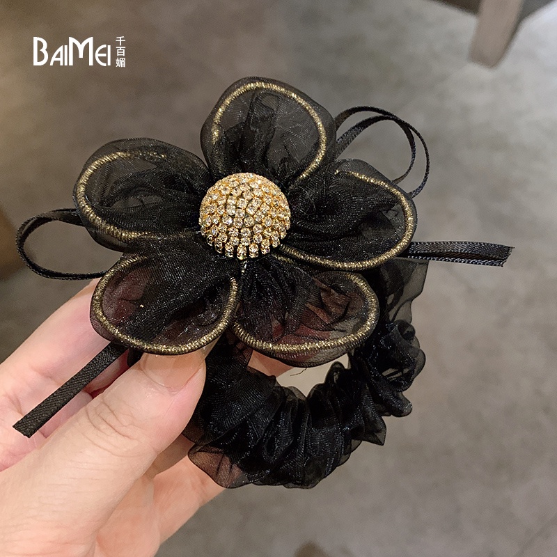 Dây Buộc Tóc Cao Su Co Giãn Phối Hoa Xinh Xắn Cho Nữ