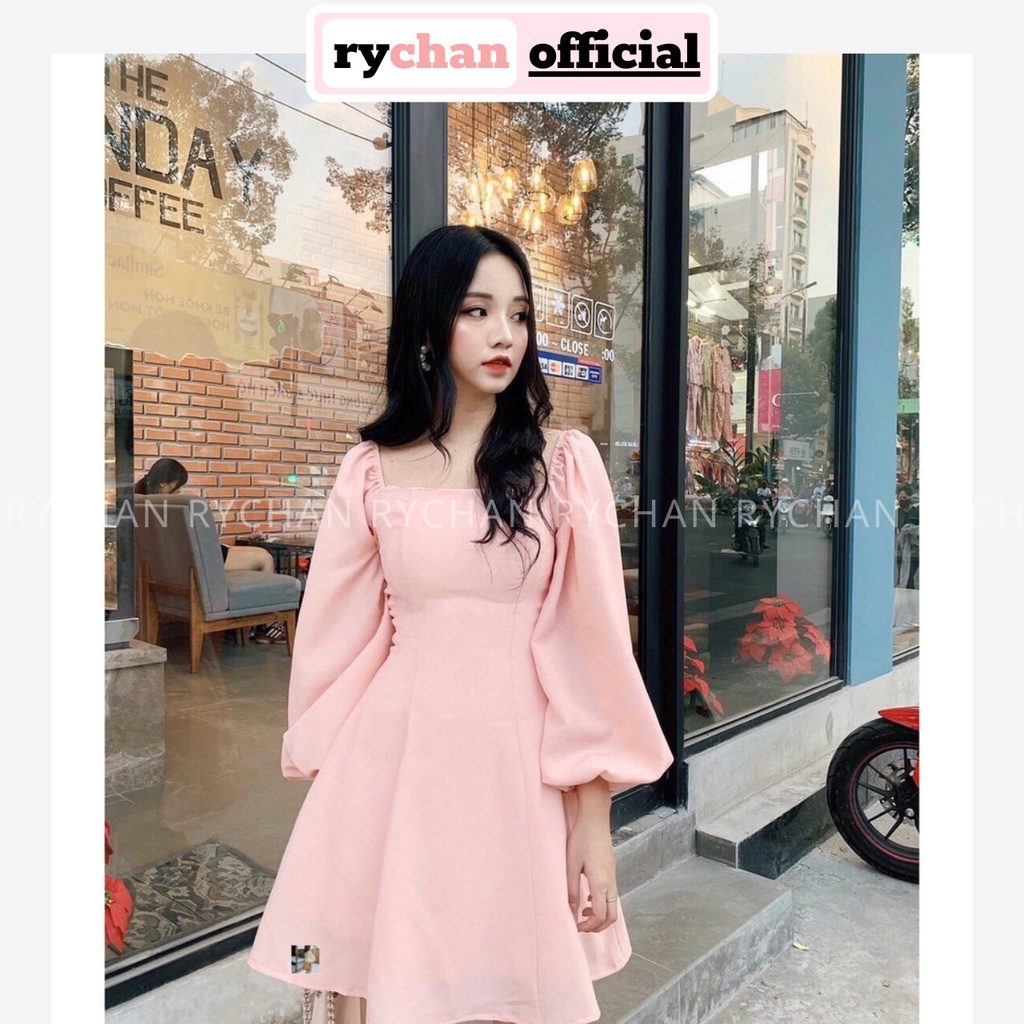 Đầm Xòe Cổ Vuông Tay Phồng Bốn Màu - DX839