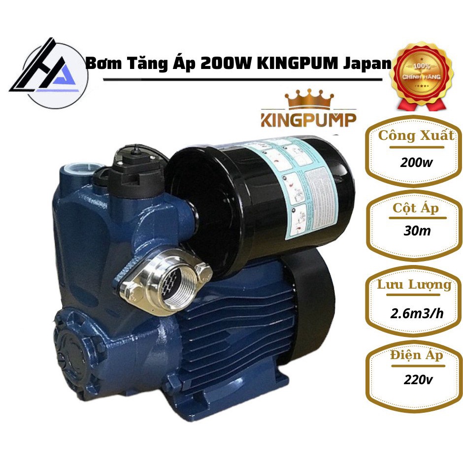 Bơm tăng áp tự động KINGPUM 200w japan cho bình năng lượng mặt trời nóng lạnh gia đình - Bảo hành 12 tháng