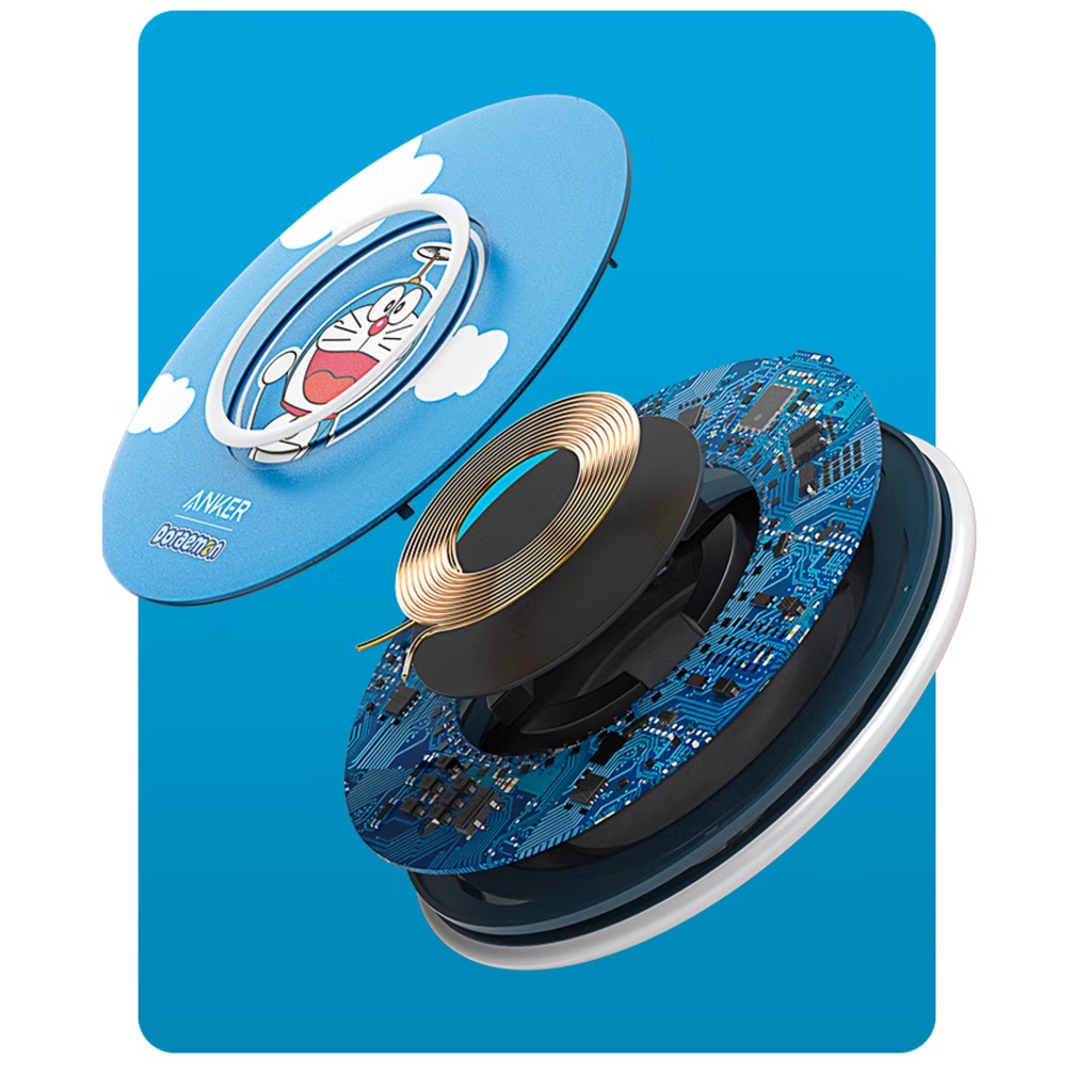 Đế sạc không dây Anker A2532 Phiên bản Doraemon 15W chính hãng Anker PowerWave Slim Pad LED Ring