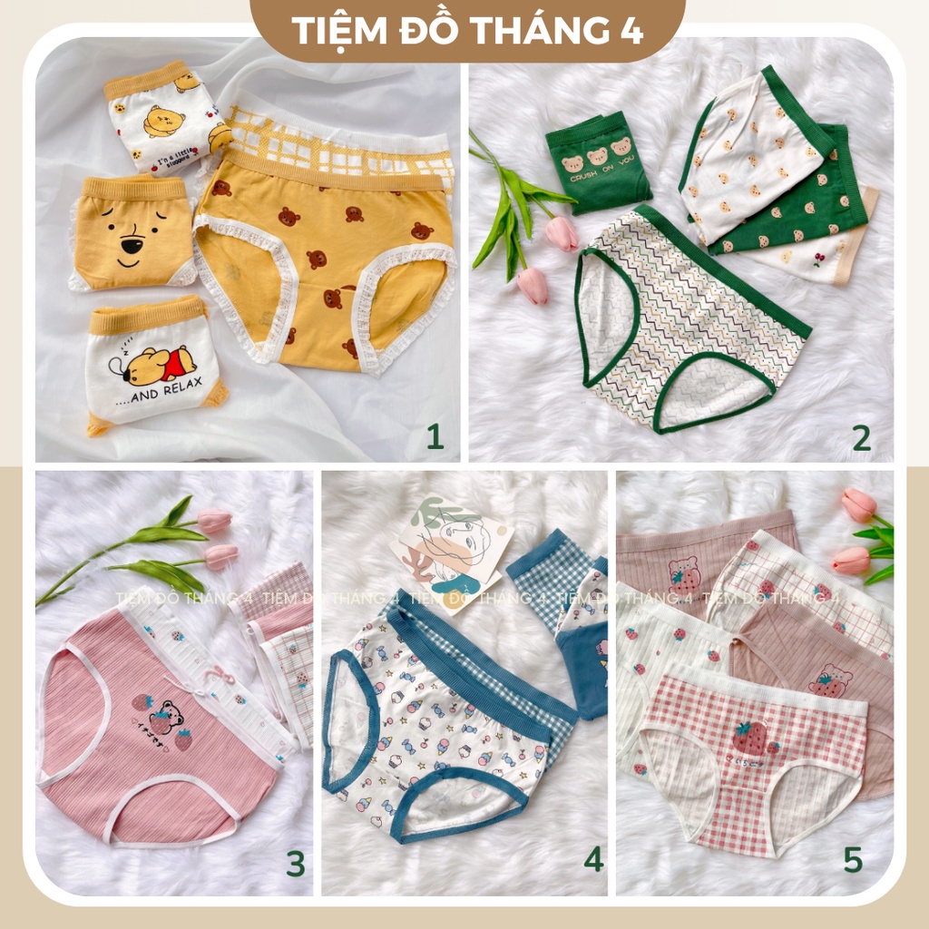 Quần Chip Nữ TIỆM ĐỒ THÁNG 4 Lót Nữ Cotton Kháng Khuẩn Họa Tiết Siêu Cute Dễ Thương Giao Màu Ngẫu Nhiên CHIP CUTE