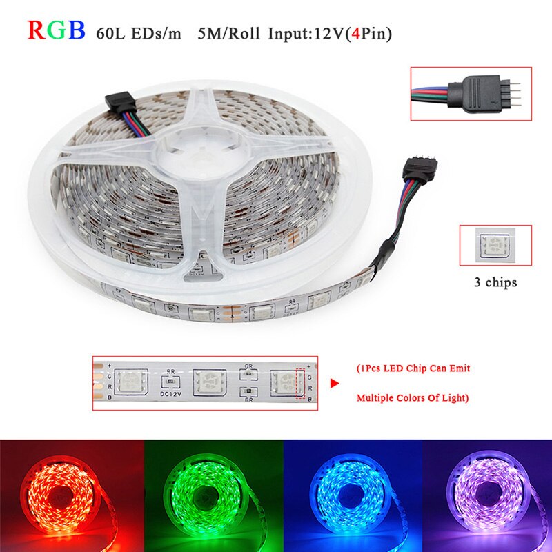 GBKOF5m 10m 15m RGBW RGBWW RGB Đèn LED dải sáng SMD 5050 Lực DC12V Ruy băng linh hoạt IR WiFi Contoller + Bộ điều hợp Trợ lý Google Alexa tương thích với Vương quốc Anh