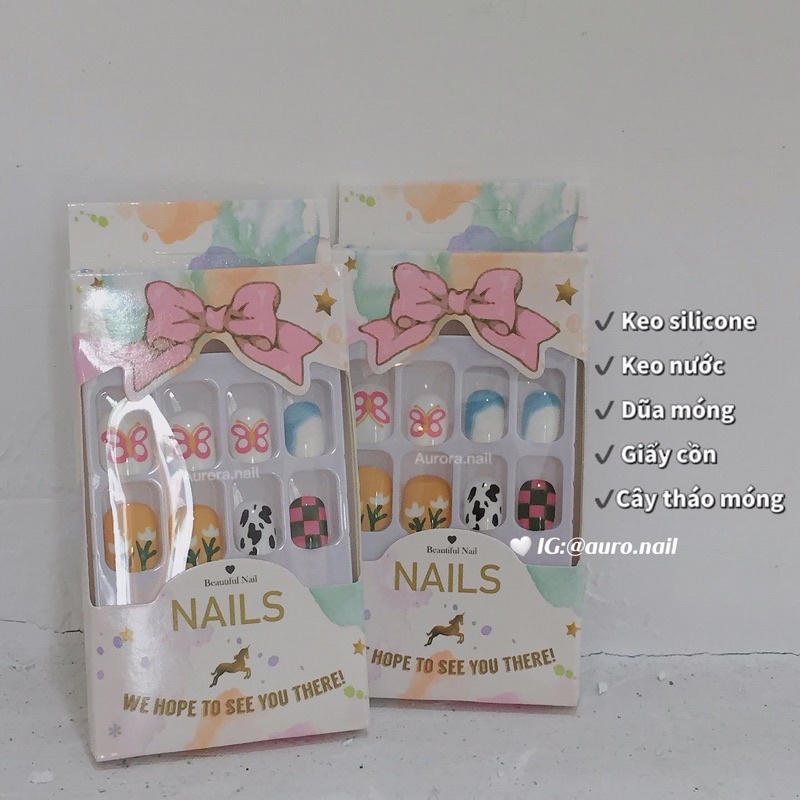 Nailbox 24 móng hoạ tiết cute form ngắn tiện lợi dễ dùng