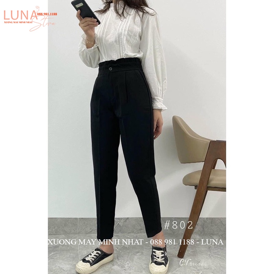 Quần tây cạp bèo lưng cao đi học làm công sở màu Đen kiểu quần baggy công sở học sinh vải Vitex dày mềm dáng âu nữ dài
