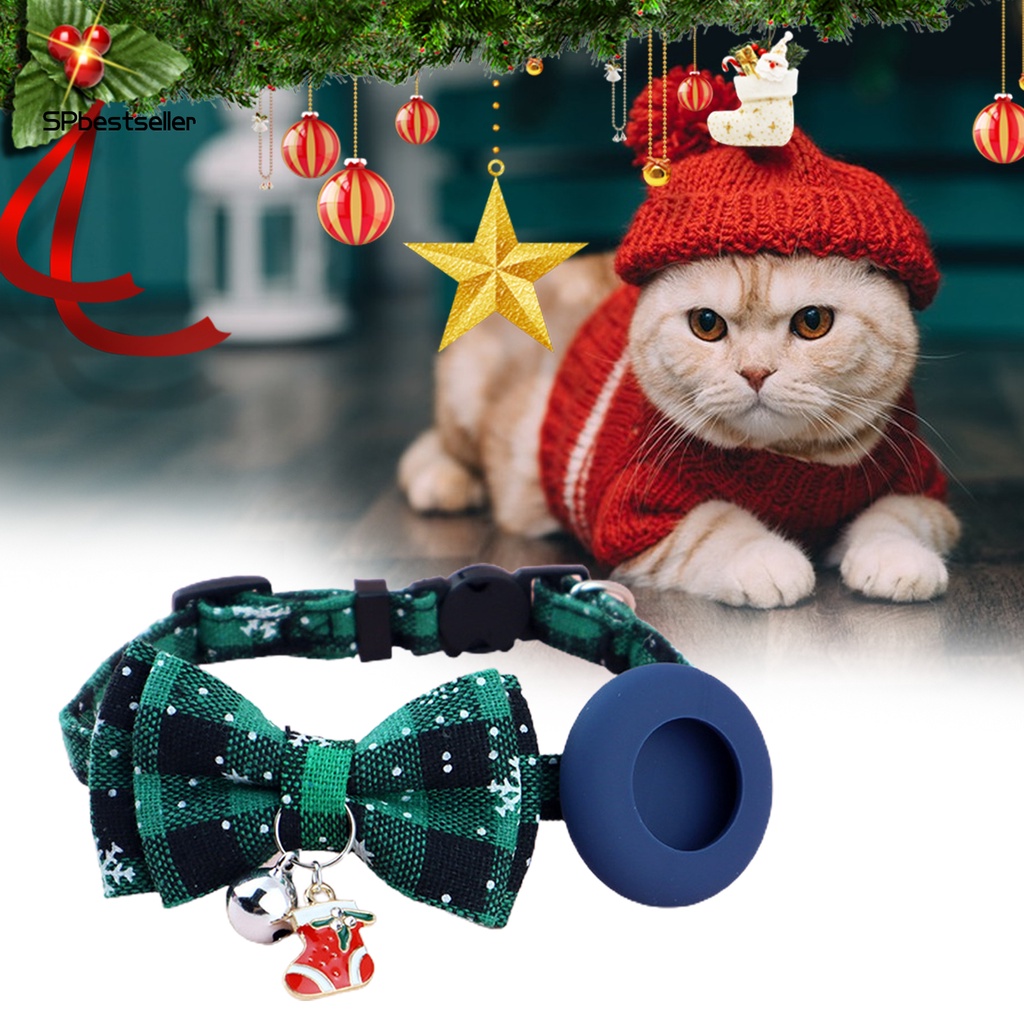 Spbest_đồ Đeo Cổ Thú Cưng Bằng Polyester Siêu Mềm Chống Mài Mòn In Họa Tiết Giáng Sinh Thắt Nơ Có Thể Điều Chỉnh Cho AirTag